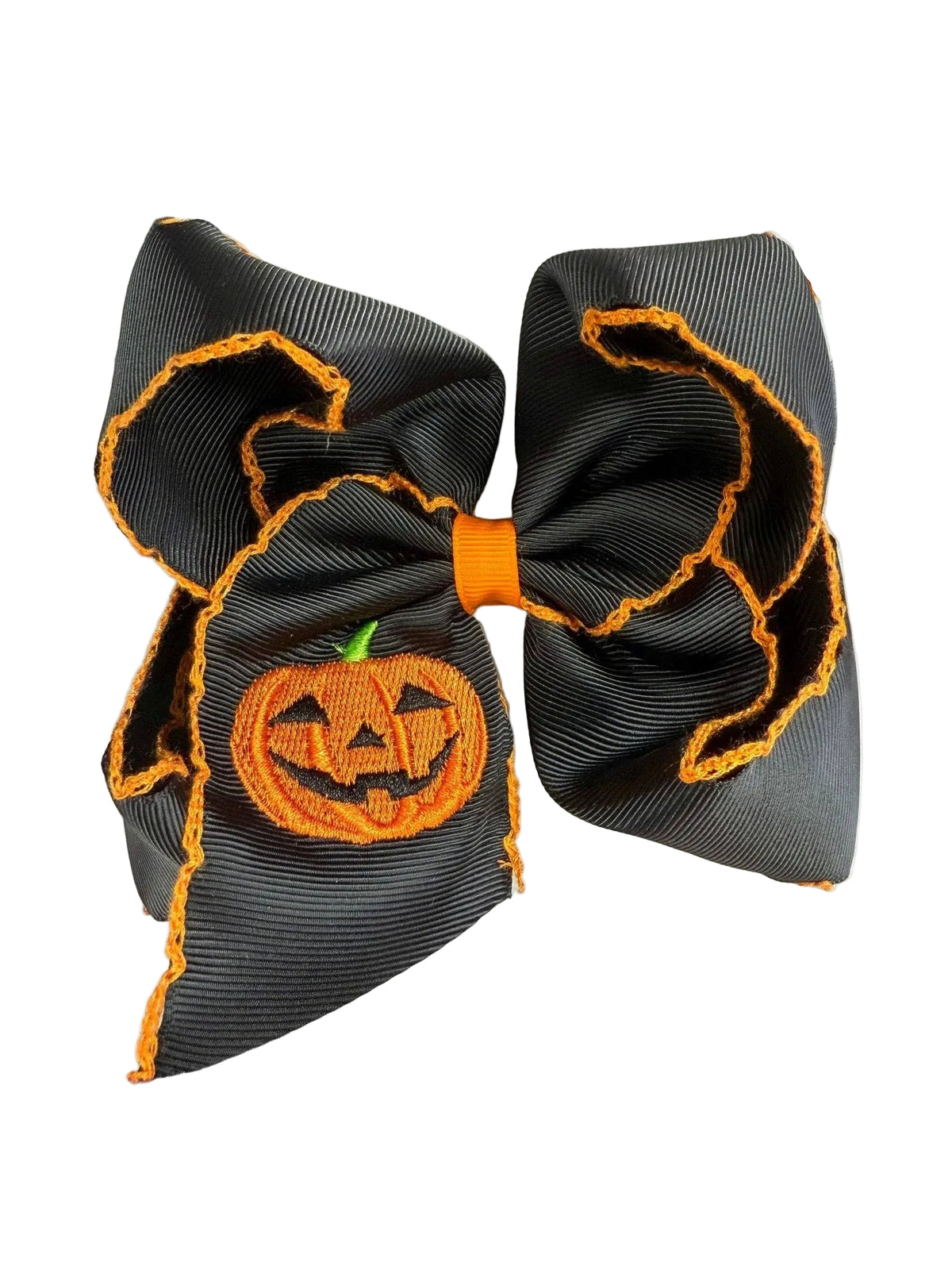 Jack-o-Lantern Embroidered Moonstitch Hair Bow