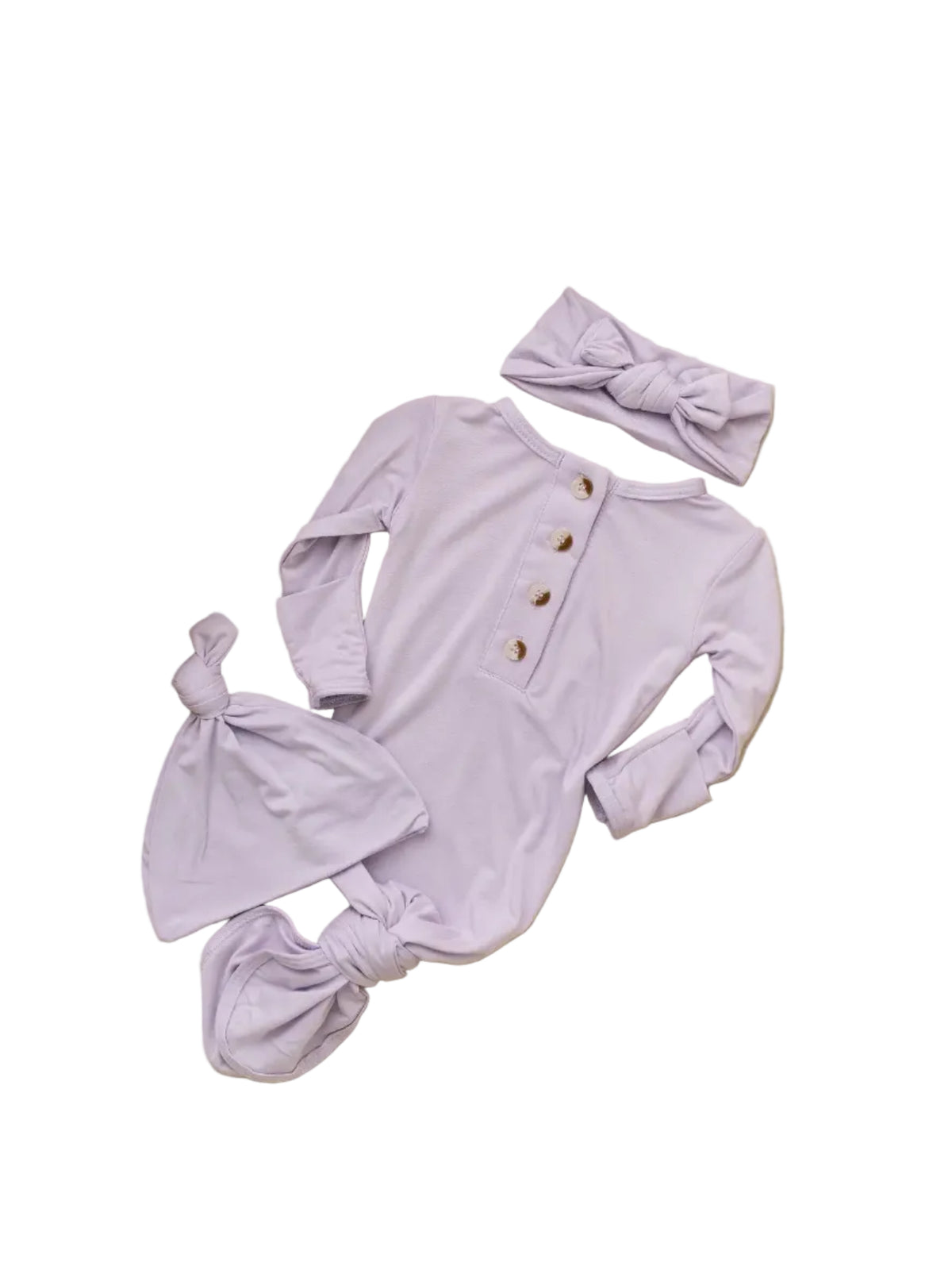 Little Dreamer Gown, Bow, & Hat Set - Lavender